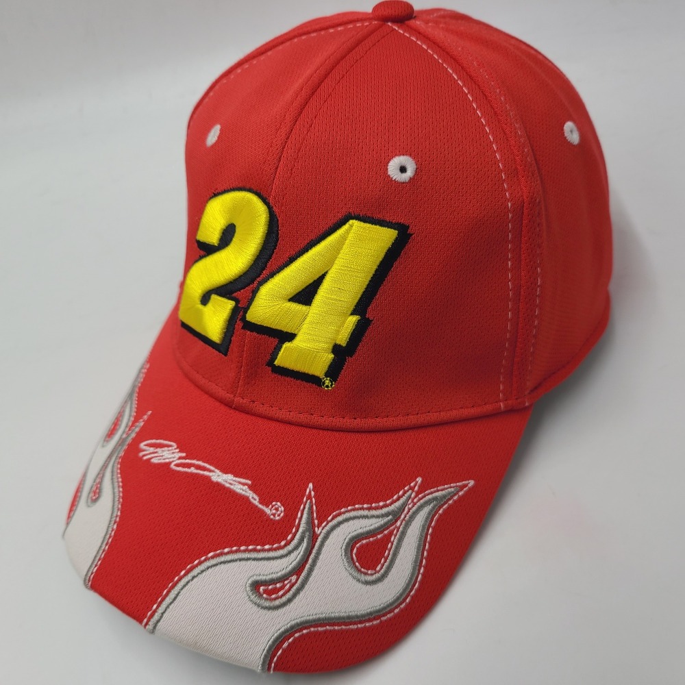 Jeff Gordon Hat Fitted (Seems L-XL) Red Gray Yellow NASCAR #24 Flames Racing Men